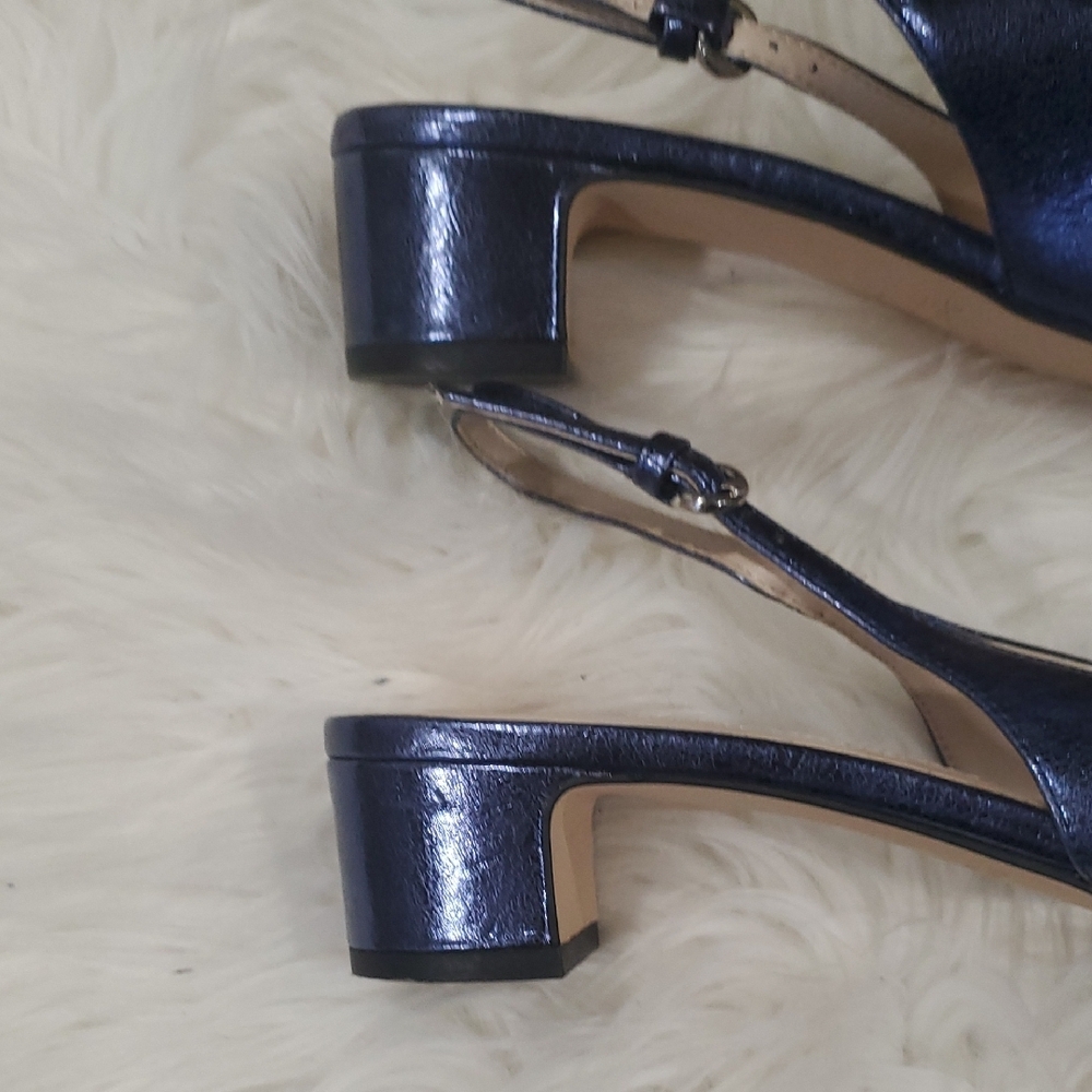Zara Women's Shiny Blue Slingback Heels - Picture 6 of 12